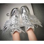 Silver Metallic Shiny Angel Wings Hidden Wedges High Top Womens Sneakers Shoes