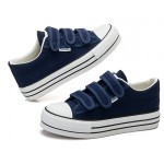 Blue Navy Canvas Platforms Velcro Casual Sneakers Flats Loafers Shoes