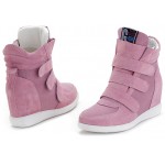 Pink Suede Velcro Platforms Sole High Top Hidden Wedges Womens Sneakers Loafers Shoes