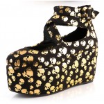 Black Gold Skulls Cross Straps Mary Jane Platforms Lolita Flats Shoes