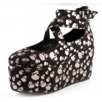 Black Silver Skulls Cross Straps Mary Jane Platforms Lolita Flats Shoes