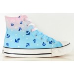 Blue Pink Navy Sailor Anchor Galaxy Universe High Top Lace Up Sneakers Boots Shoes