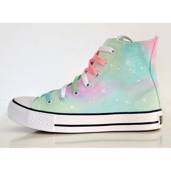 Blue Pink Pastel Color Galaxy Universe High Top Lace Up Sneakers Boots Shoes