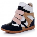 Blue Pink Suede High Top Velcro Tapes Hidden Wedges Sneakers Shoes