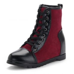 Burgundy Black Lace Up Suede Hidden Wedges Lace Up Sneakers Boots Shoes