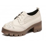 Cream Baroque Lace Up Cleated Sole Heels Platforms Oxfords Shoes