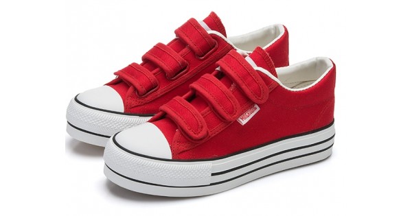 Red Canvas Platforms Velcro Casual 