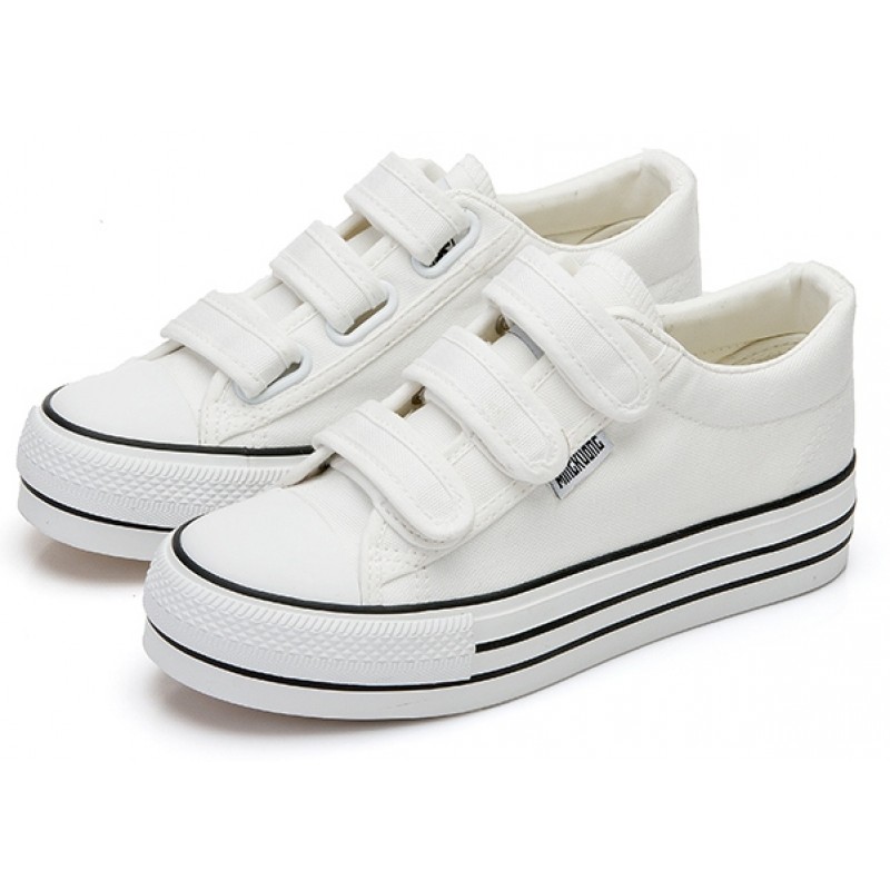 wax gravel spontaneous White Canvas Platforms Velcro Casual Sneakers Flats Loafers Shoes