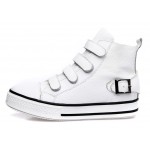 White Velcro Platforms Sole High Top Womens Sneakers Loafers Flats Shoes