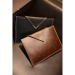 Brown Metal V Vintage Leather Punk Rock Oversized Envelope Clutch Bag Purse