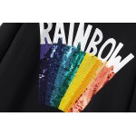 Grey Black Embroidery Rainbow Sequins Long Sleeve Sweatshirts Tops