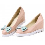 Pink Blue Pastel Bow Point Head Platforms Wedges Ballerina Ballet Flats Shoes