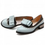 Blue Vintage Pastel Bow Womens Dress Loafers Flats Shoes