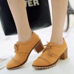 Yellow Vintage Lace Up  High Heels Women Oxfords Shoes