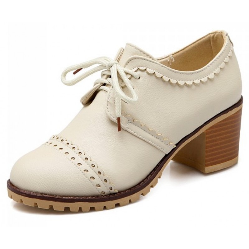 Cream White Vintage Lace Up High Heels 