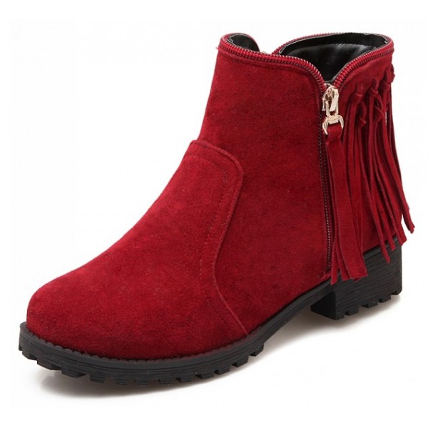 Red Suede Back Fringes Punk Rock Ankle Chelsea Boots Shoes