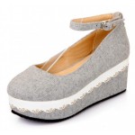 Grey Platforms Wedges Mary Jane Lolita Flats Shoes