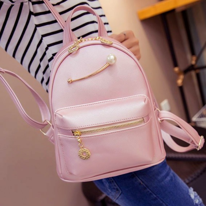 Pink Gold Giant Pearl Cute Mini Backpack Bag