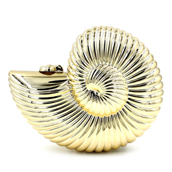 Gold Silver Swirl Seashells Shells Arcylic Evening Clutch Bag Purse Jewelry Box