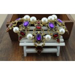 Purple Crystals White Pearls Tribal Bohemian Ethnic Necklace Choker