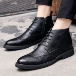 Black Lace Up Pointed Head Checkers Patterned Dappermen Mens Oxfords Shoes Ankle Boots