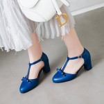 Blue Royal Bow T Strap Mary Jane High Heels Sandals Shoes