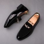 Black Patent Suede Gold Chain Mens Oxfords Dappermen Dress Shoes Loafers