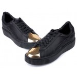 Black Gold Metal Head Lace Up Sneakers Flats Shoes