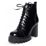 Black Patent Lace Up Platforms Combat High Heels Boots Shoes