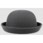 Grey Woolen Round Head Rolled Brim Dance Jazz Bowler Hat Cap