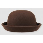 Brown Woolen Round Head Rolled Brim Jazz Dance Bowler Hat Cap