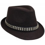 Brown Square Studs Punk Rock Woolen Funky Gothic Jazz Dance Dress Bowler Hat