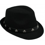 Black Skulls Punk Rock Woolen Funky Gothic Jazz Dance Dress Bowler Hat