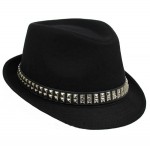 Black Square Studs Punk Rock Woolen Funky Gothic Jazz Dance Dress Bowler Hat