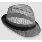 Grey Net Summer Straw Knitted Woven Jazz Dance Dress Bowler Hat