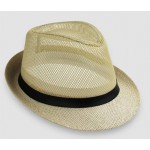 Cream Net Summer Straw Knitted Woven Jazz Dance Dress Bowler Hat
