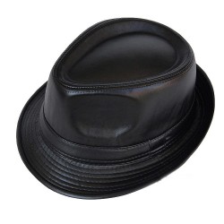 Black Faux Leather PU Punk Rock Funky Gothic Jazz Dance Dress Bowler Hat
