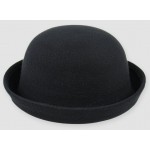 Black Woolen Round Head Rolled Brim Dance Jazz Bowler Hat Cap