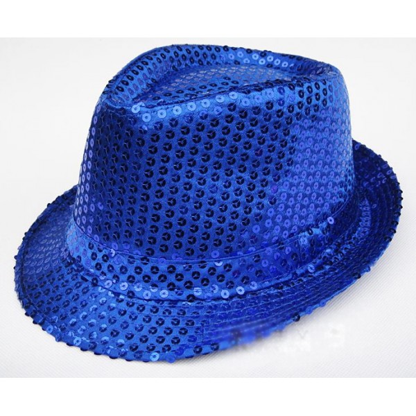 Blue Sequins Bling Bling Party Funky Gothic Jazz Dance Dress Bowler Hat
