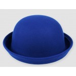 Blue Woolen Round Head Rolled Brim Dance Jazz Bowler Hat Cap
