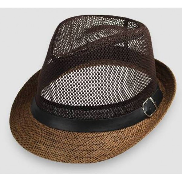 Brown Net Summer Straw Knitted Woven Jazz Dance Dress Bowler Hat