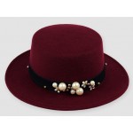 Burgundy Woolen Pearls Classic Jazz Dance Dress Bowler Hat