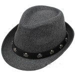 Grey Skulls Punk Rock Woolen Funky Gothic Jazz Dance Dress Bowler Hat