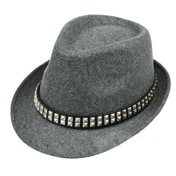 Grey Square Studs Punk Rock Woolen Funky Gothic Jazz Dance Dress Bowler Hat