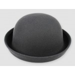 Grey Woolen Round Head Rolled Brim Dance Jazz Bowler Hat Cap