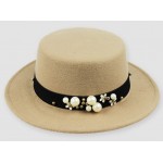 Khaki Woolen Pearls Classic Jazz Dance Dress Bowler Hat