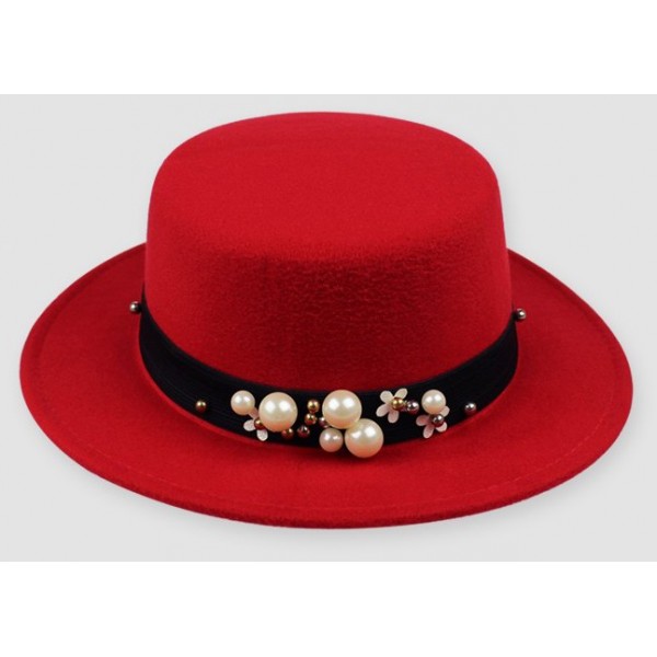 Red Woolen Pearls Classic Jazz Dance Dress Bowler Hat