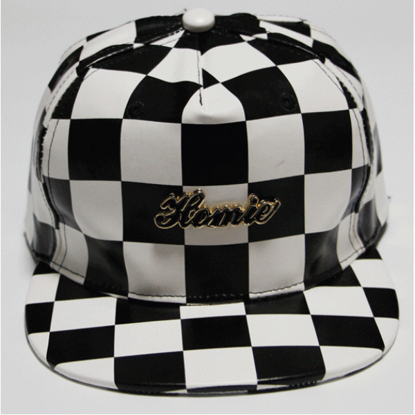 White Black Homie Checkers Chessboard PU Baseball Cap Hip Hop Trucker Hat Snapback
