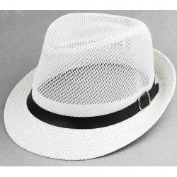 White Net Summer Straw Knitted Woven Jazz Dance Dress Bowler Hat
