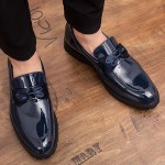 Blue Patent Satin Bow Mens Loafers Dapperman Dress Shoes Flats
